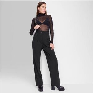 Wild Fable Black Wide Leg Trousers Womens Size 12 High Rise Relaxed Fit Pants